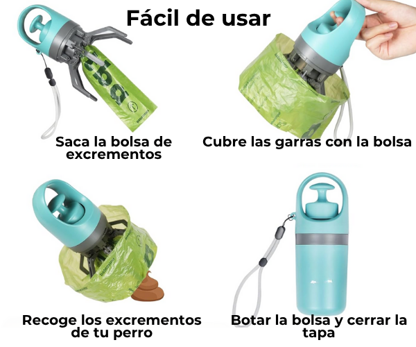 PooClean™ Recogedor portátil de excrementos para perros con bolsa integrada – Limpiador de desechos para mascotas sin contacto y de mano