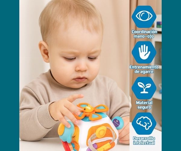 MiniExplora™- Cubo sensorial Montessori 10 en 1 para motricidad fina y juego tranquilo.
