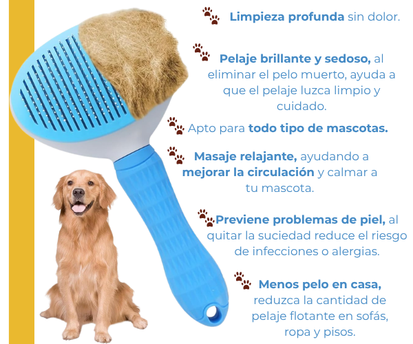 PeinaFácil™ – Cepillo Autolimpiante para Perros y Gatos / Eliminador de Pelo y Subpelo.