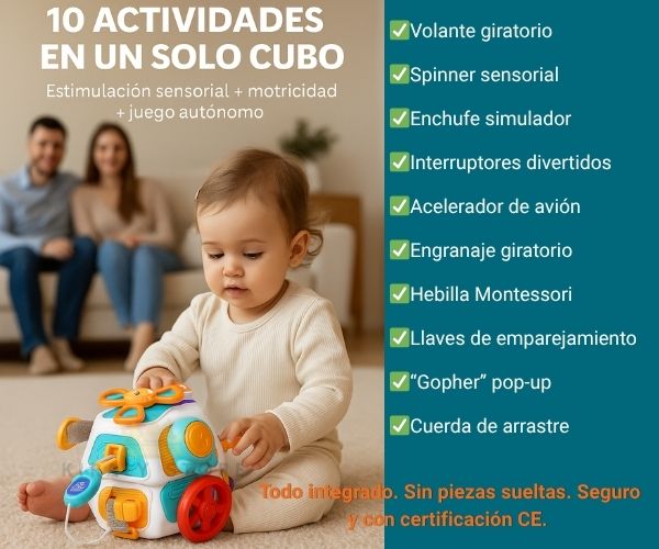MiniExplora™- Cubo sensorial Montessori 10 en 1 para motricidad fina y juego tranquilo.