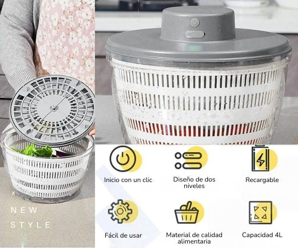 SpinFresh™ – Secador Eléctrico de Ensaladas Recargable para Frutas y Verduras.