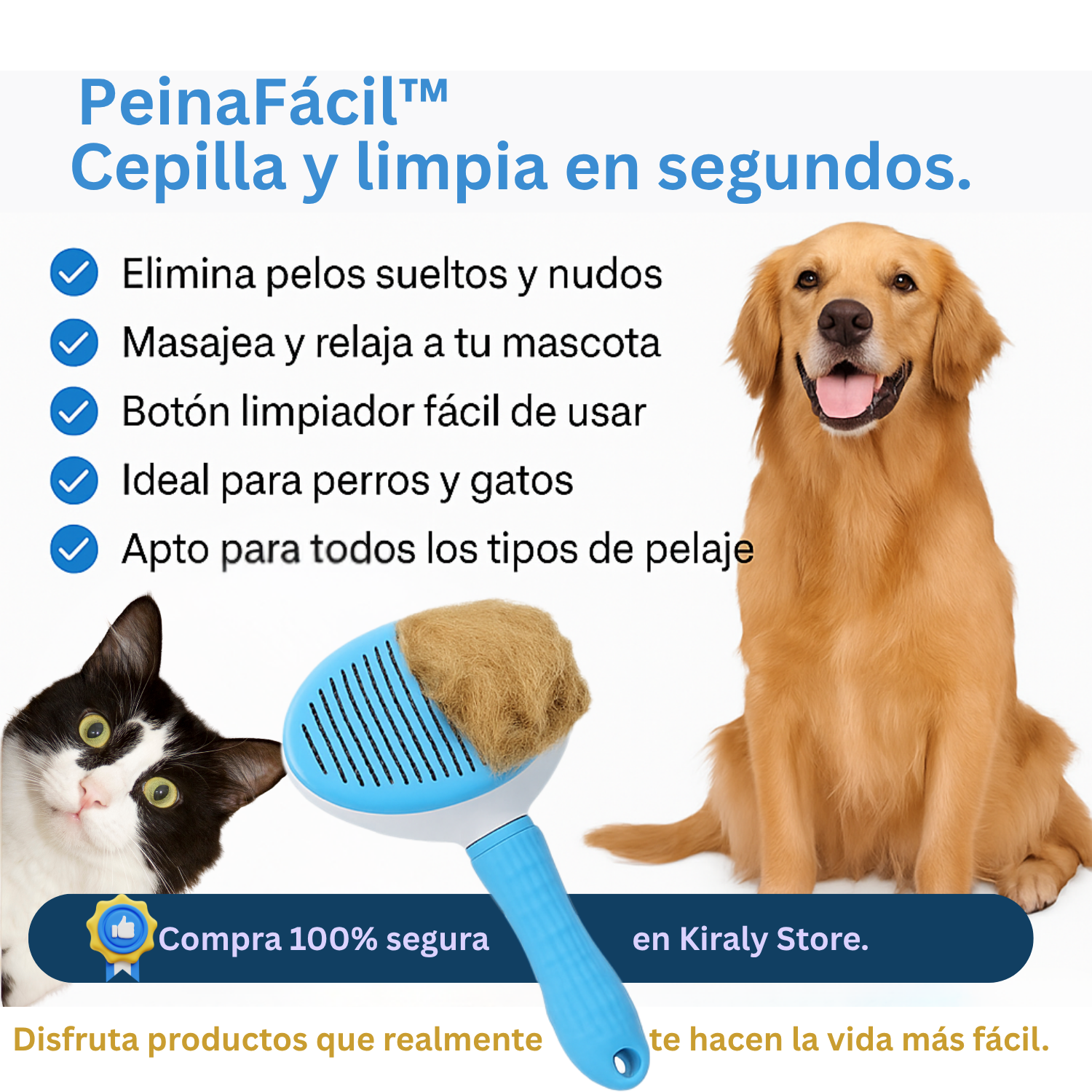 PeinaFácil™ - Cepillo Autolimpiante para Mascotas